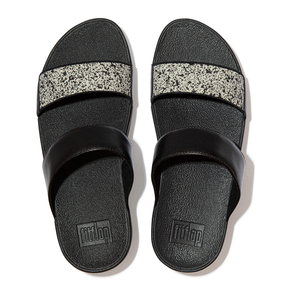 Fitflop Womens Slides Black - Lulu Shimmer Splash - JQ1240836